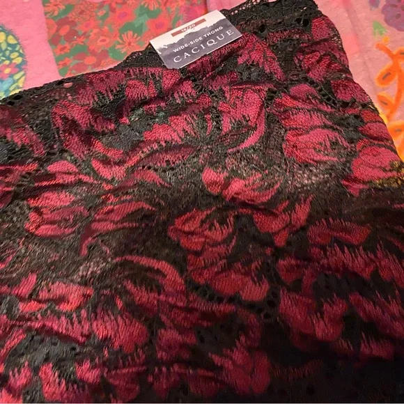Cacique Black and Red Lace Wide Side Thing 18/20 Panties - Picture 3 of 5